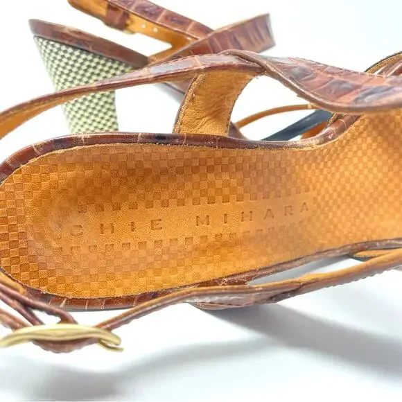 Chie MiharaHeel Sandals Leather Strappy Brown Green B&W Checkered Heel 41 /11